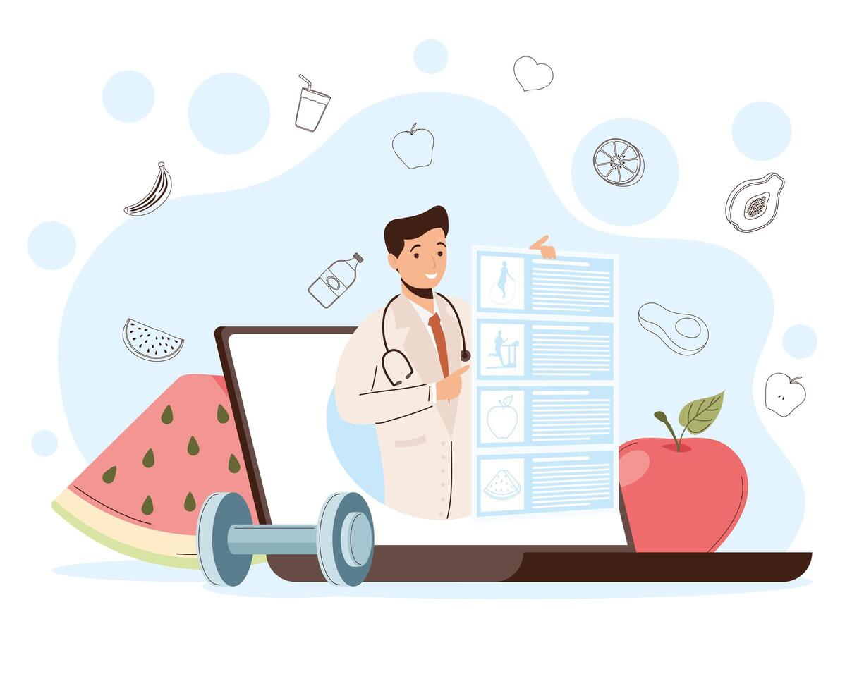 nutricionista en smartphone vector