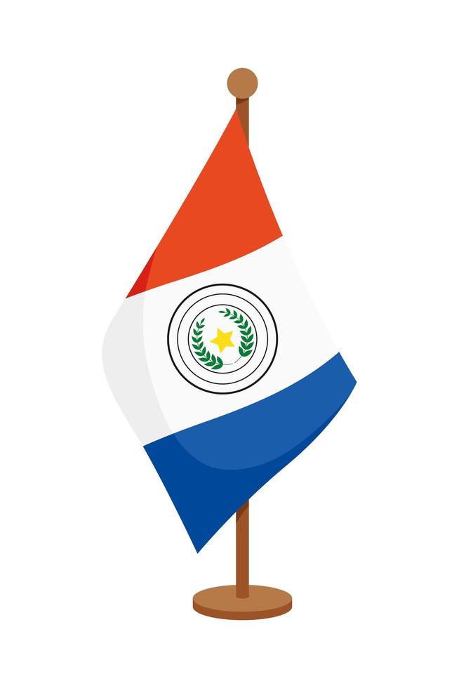 bandera de paraguay, en, poste de madera vector