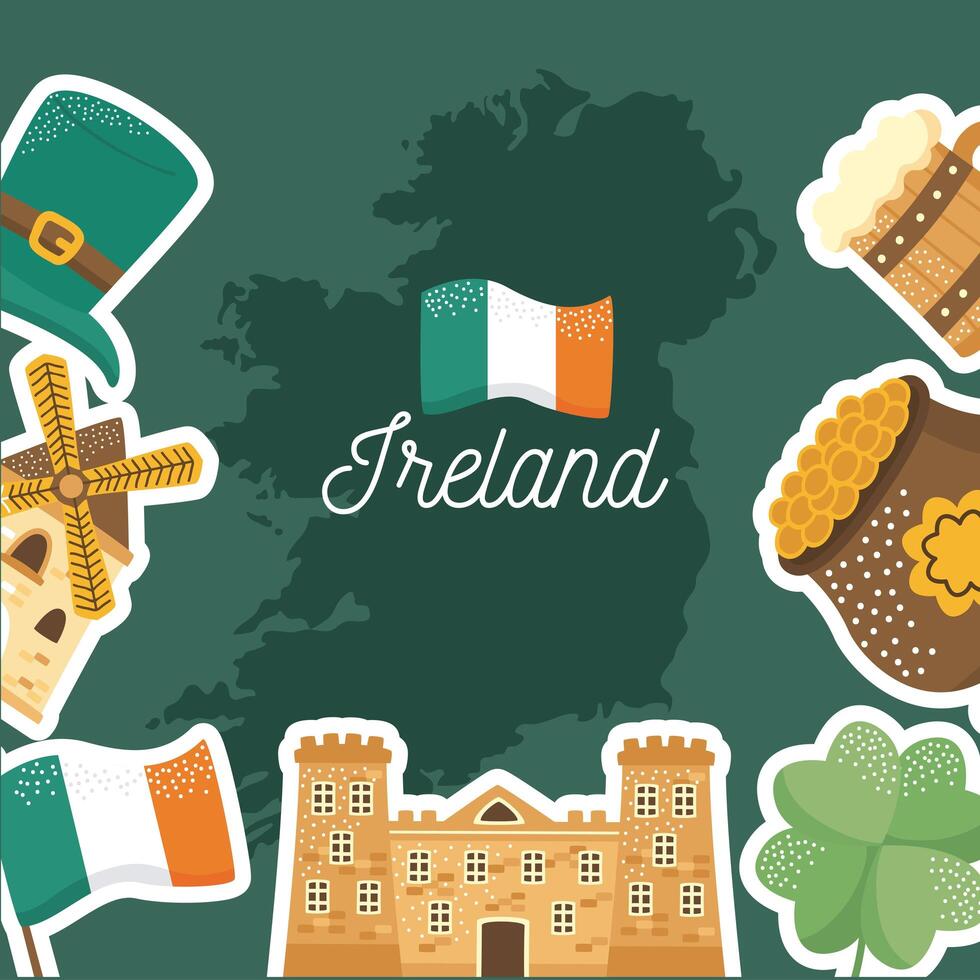 ireland icons in poster vector