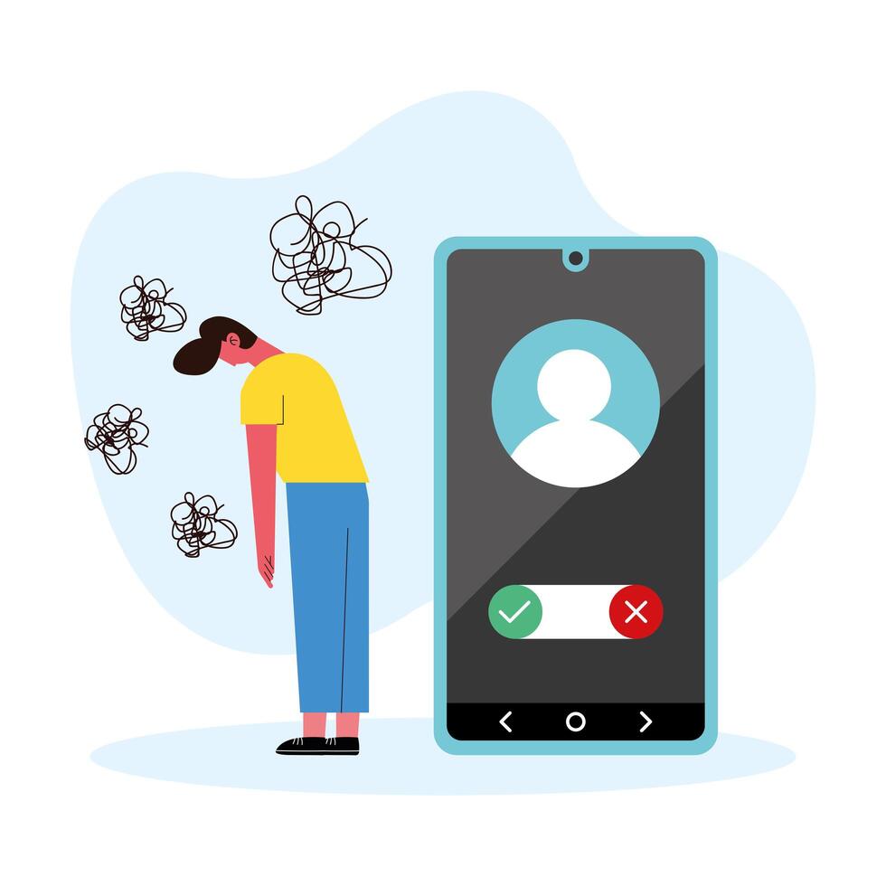 stressed man and smartphone vector