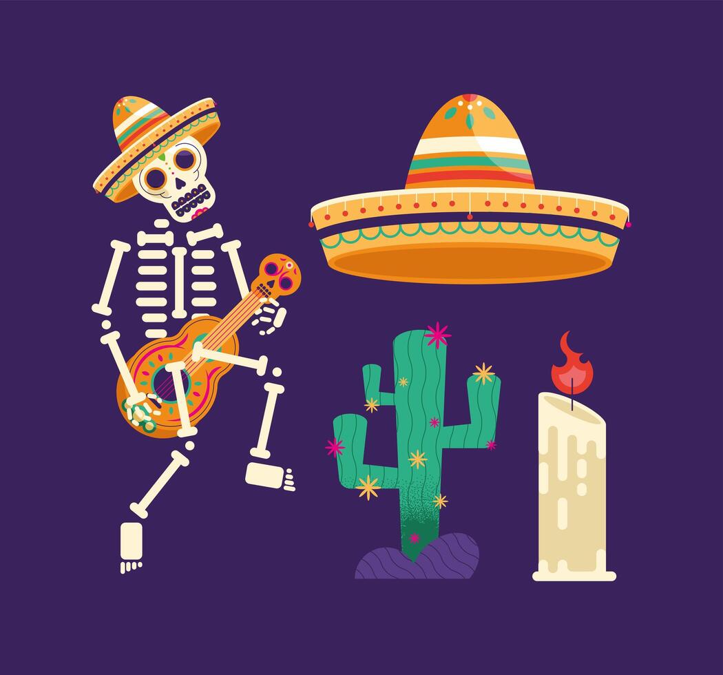 dia de muertos cuatro iconos vector