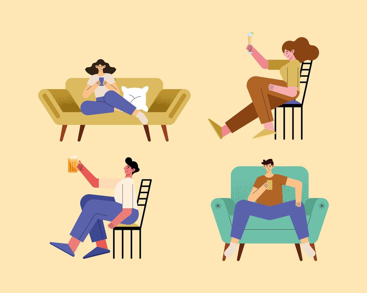 four persons relaxing vector
