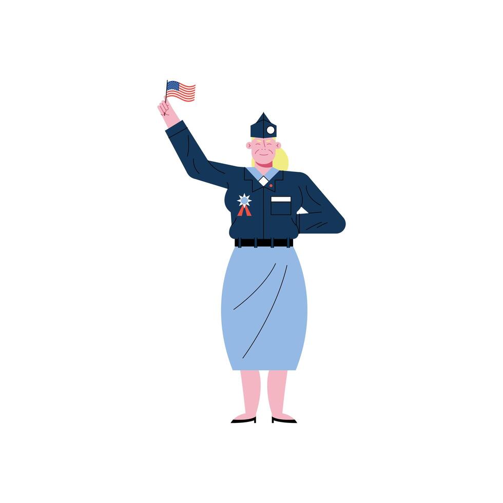 veteran female waving flag vector