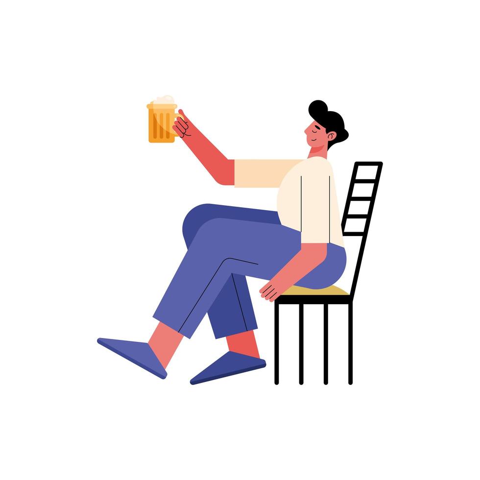 hombre bebiendo cerveza en la silla vector