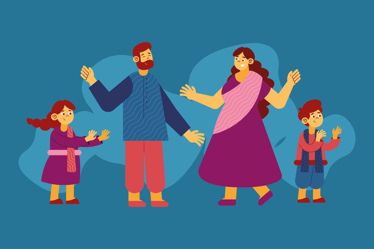hindu family celebrating diwali vector