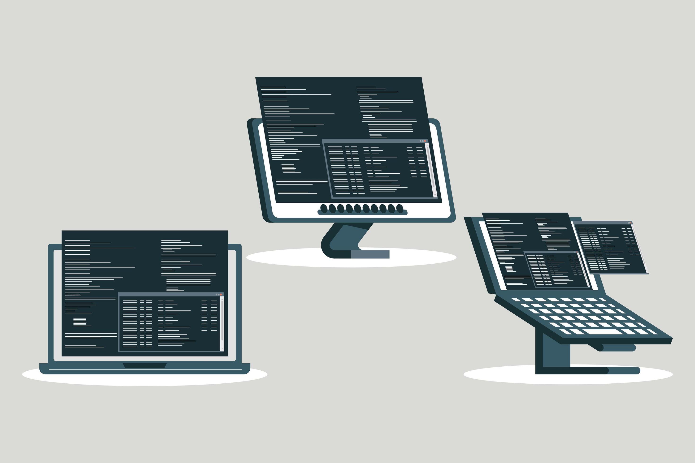 computers with programming code 4622873 Vector Art at Vecteezy