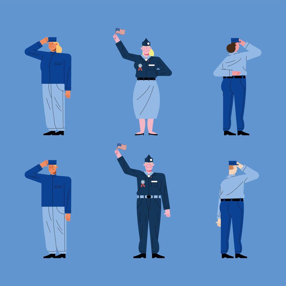 six veterans characters vector