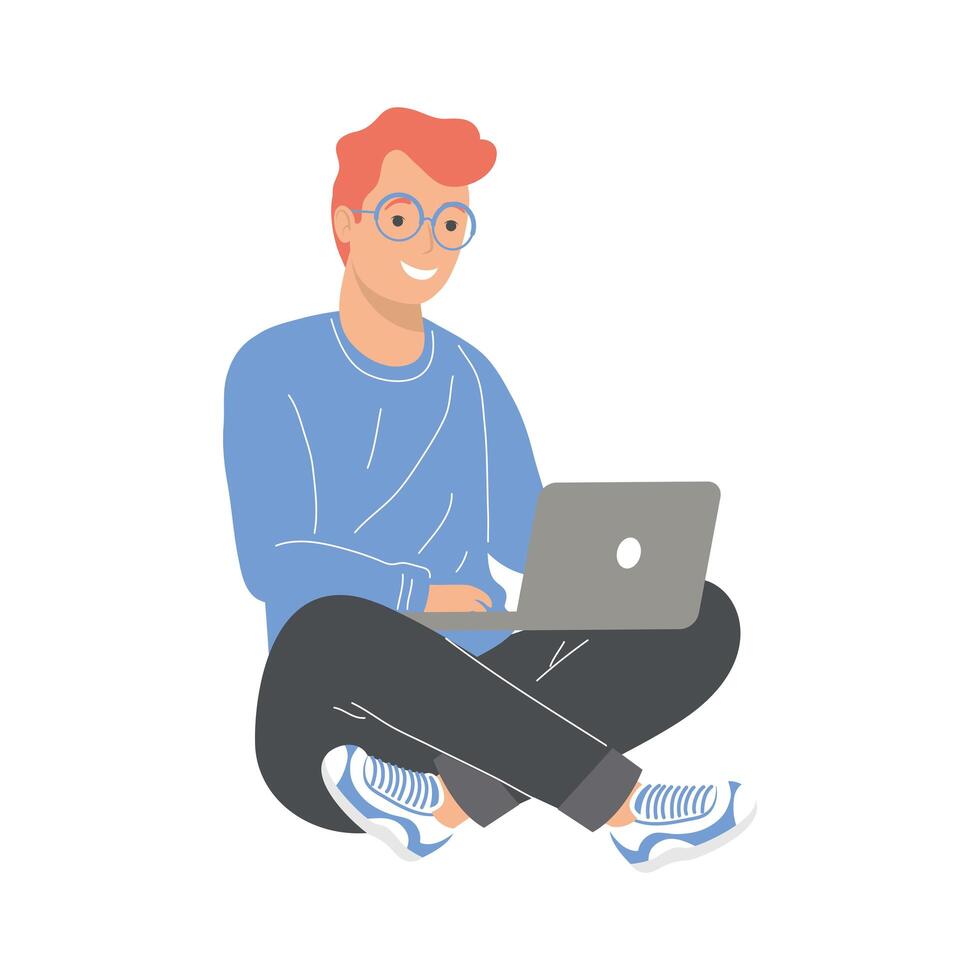 man using laptop vector