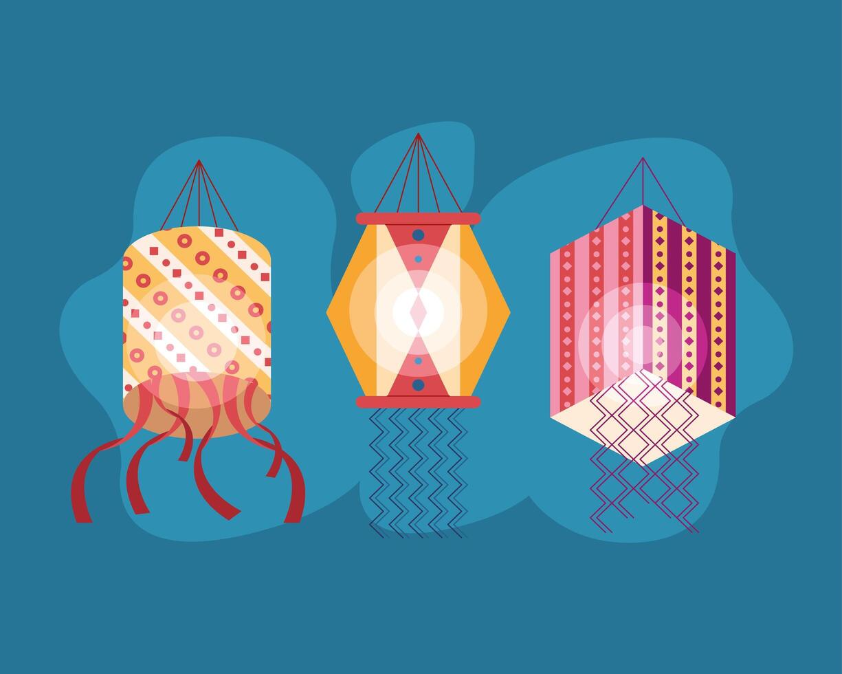 lamps hanging diwali celebration vector
