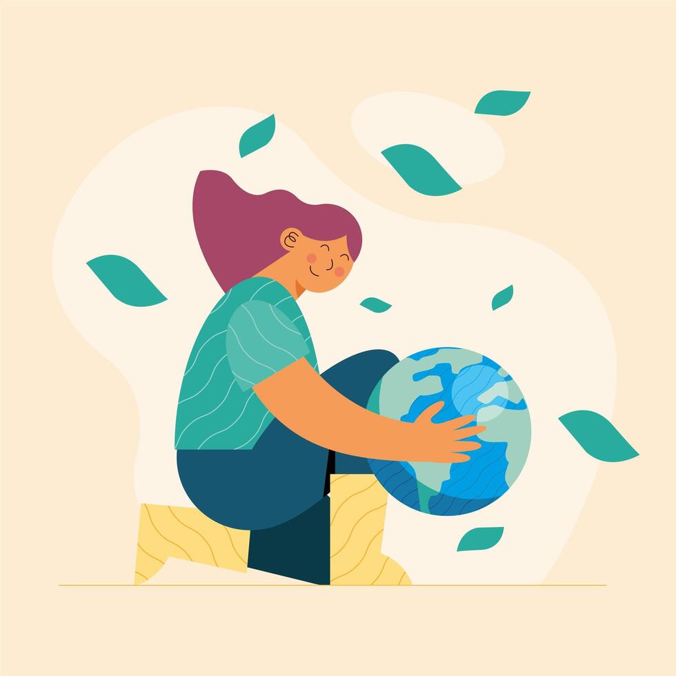 woman seated lifting earth vector