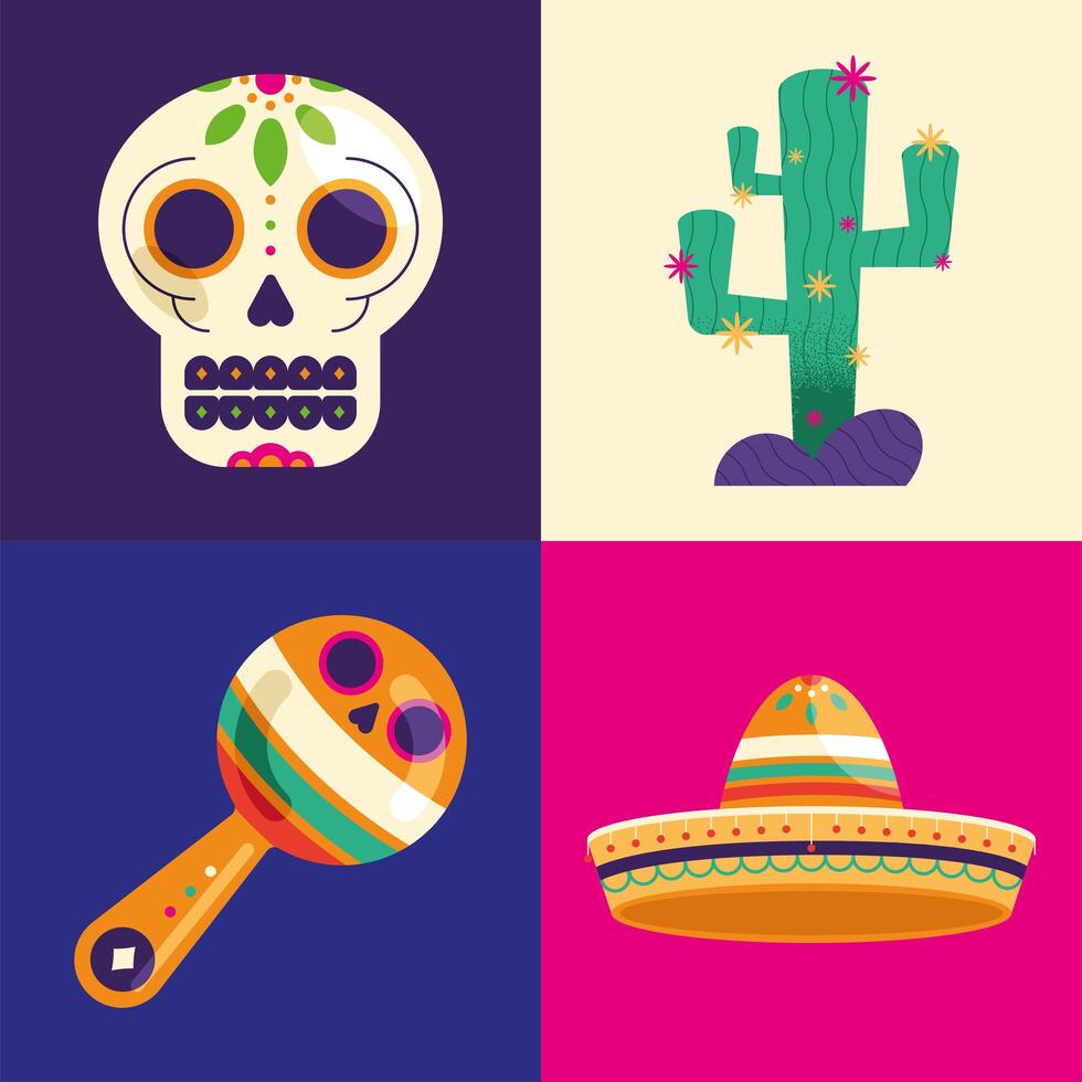 cuatro dia de muertos iconos vector