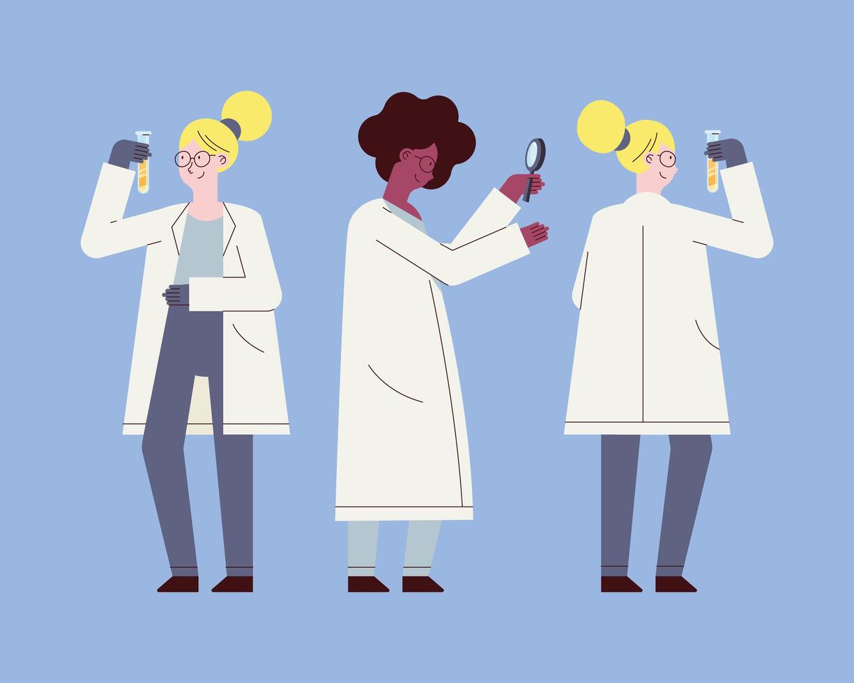 women scientist with tubes and loupe vector