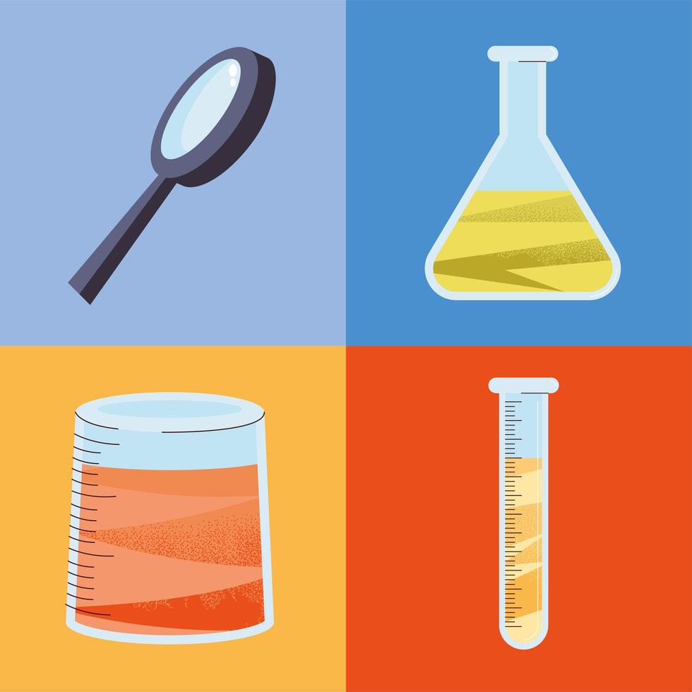 loupe and chemistry icons vector