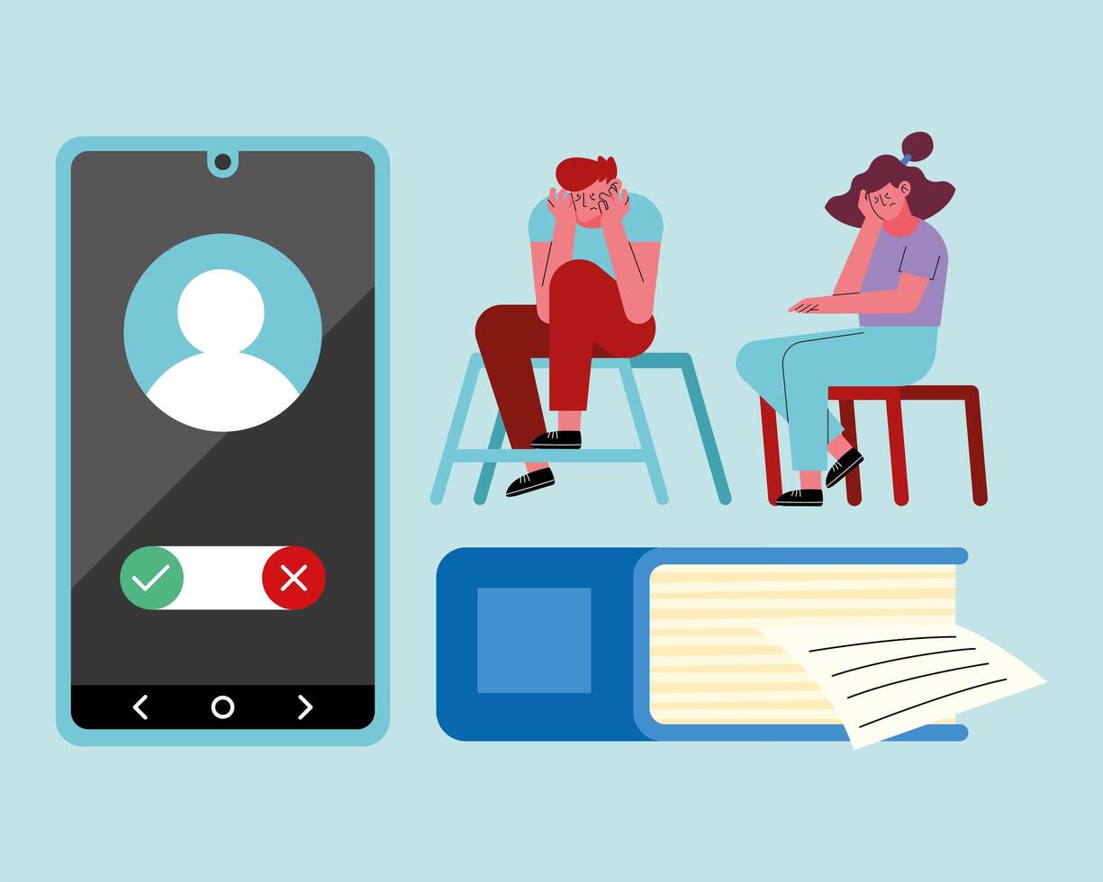 stressed people with icons vector