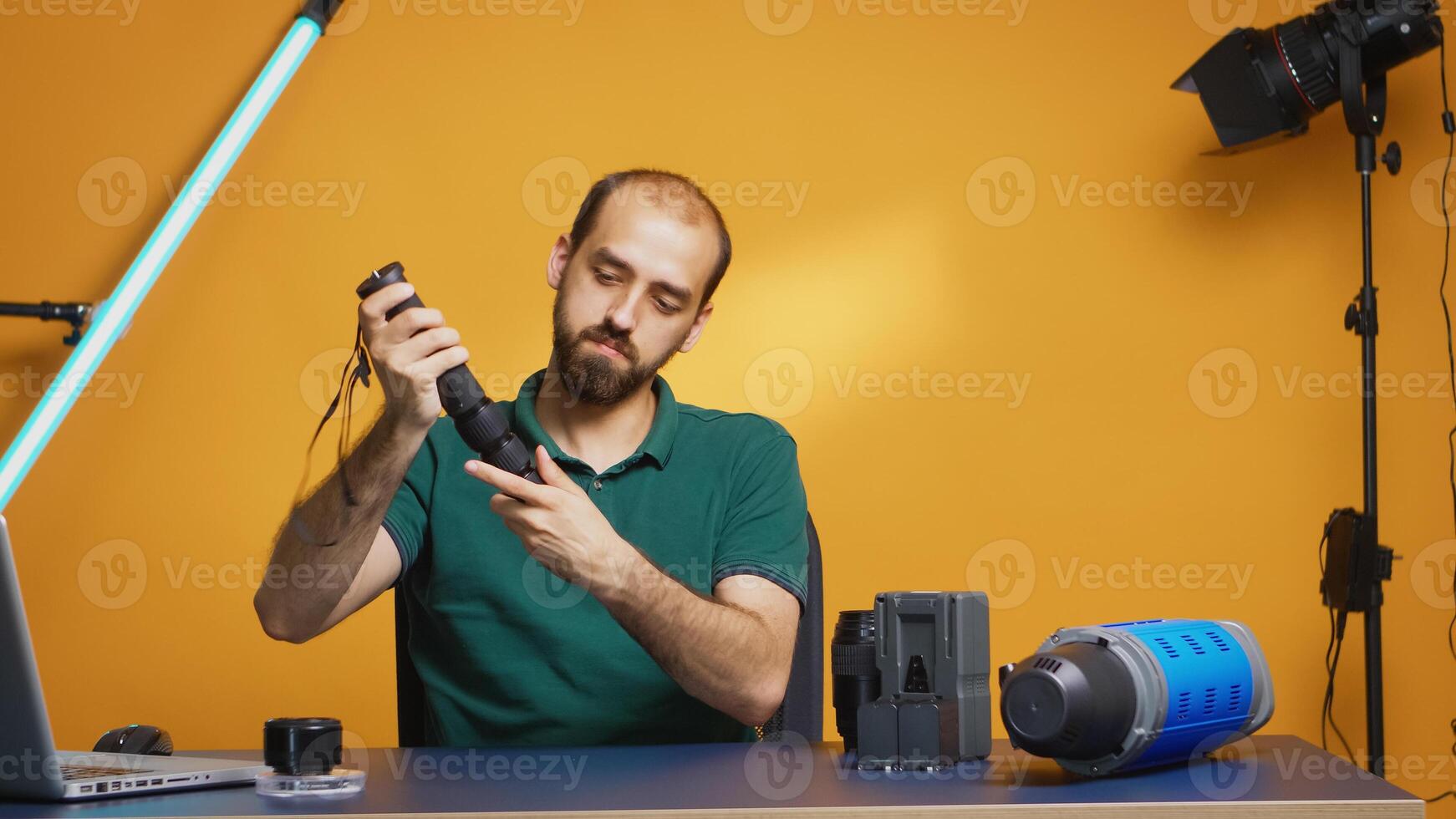 Videographer recording tutorial photo