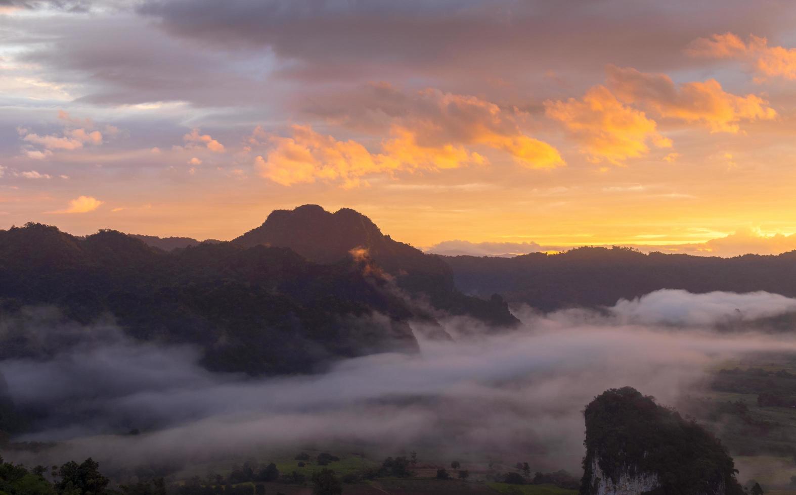 paisaje, mañana, montañas y niebla, phu langka, tailandia foto