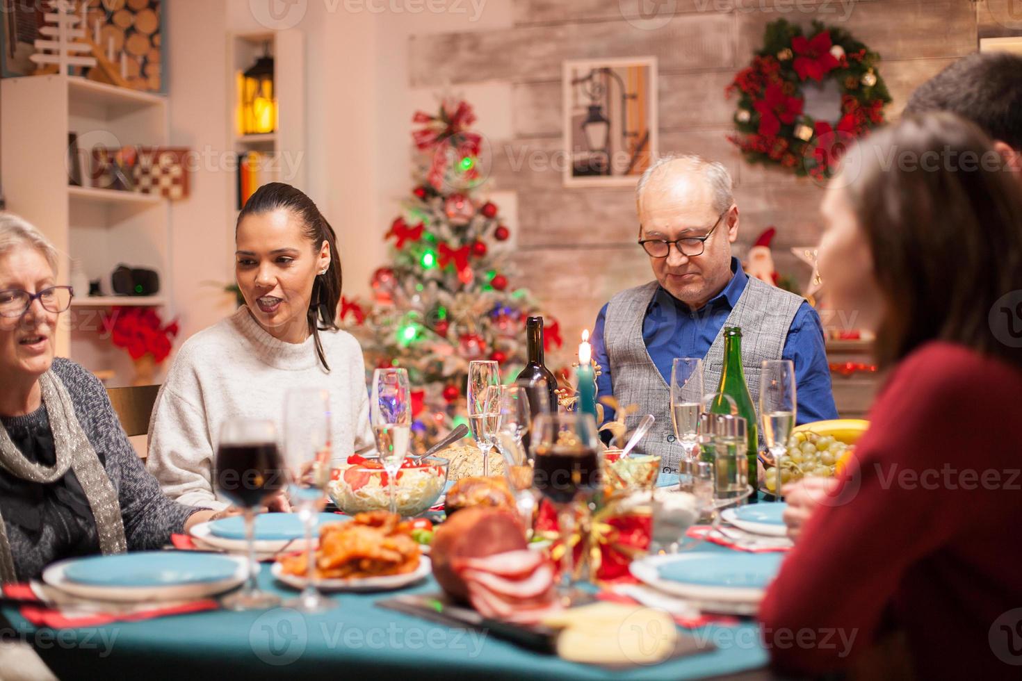 Happy big family and delicious food photo