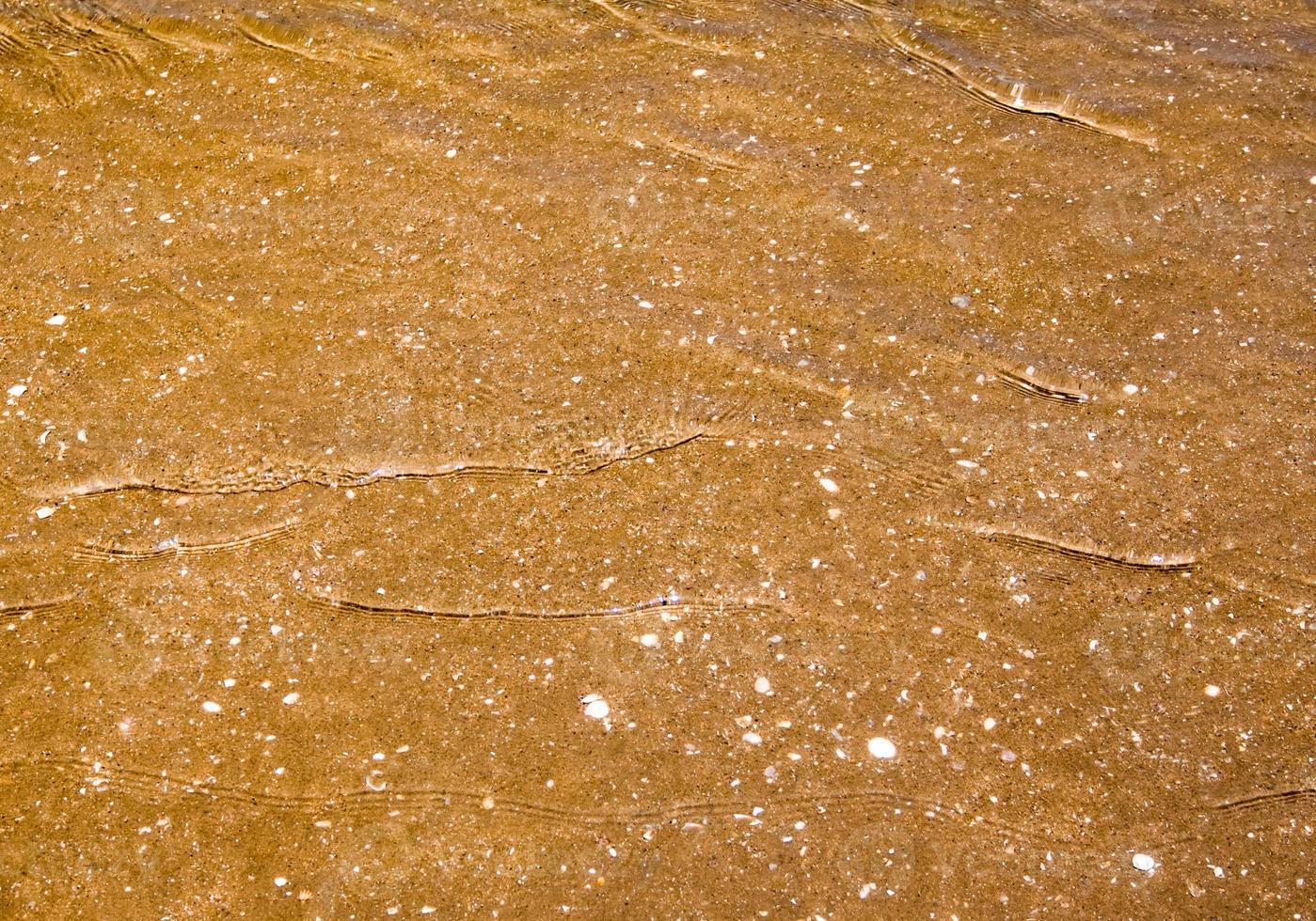Light reflection on surface of movement sea on sand beach photo