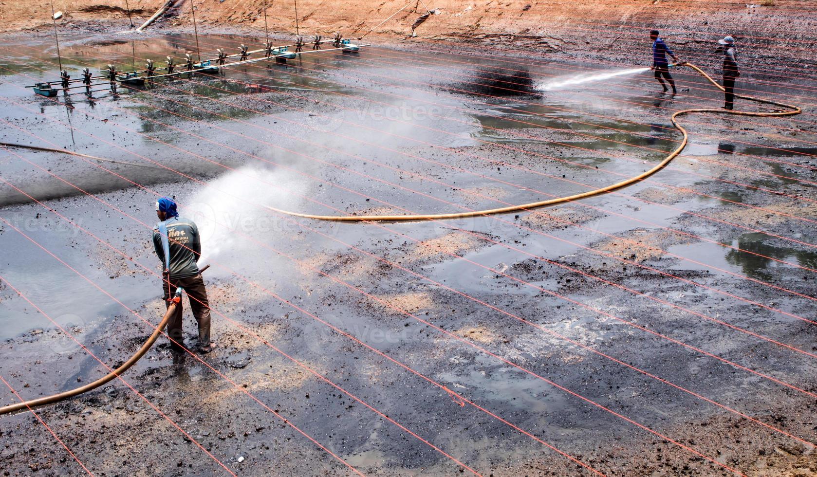 Cleaning the mud at the bottom of pond photo