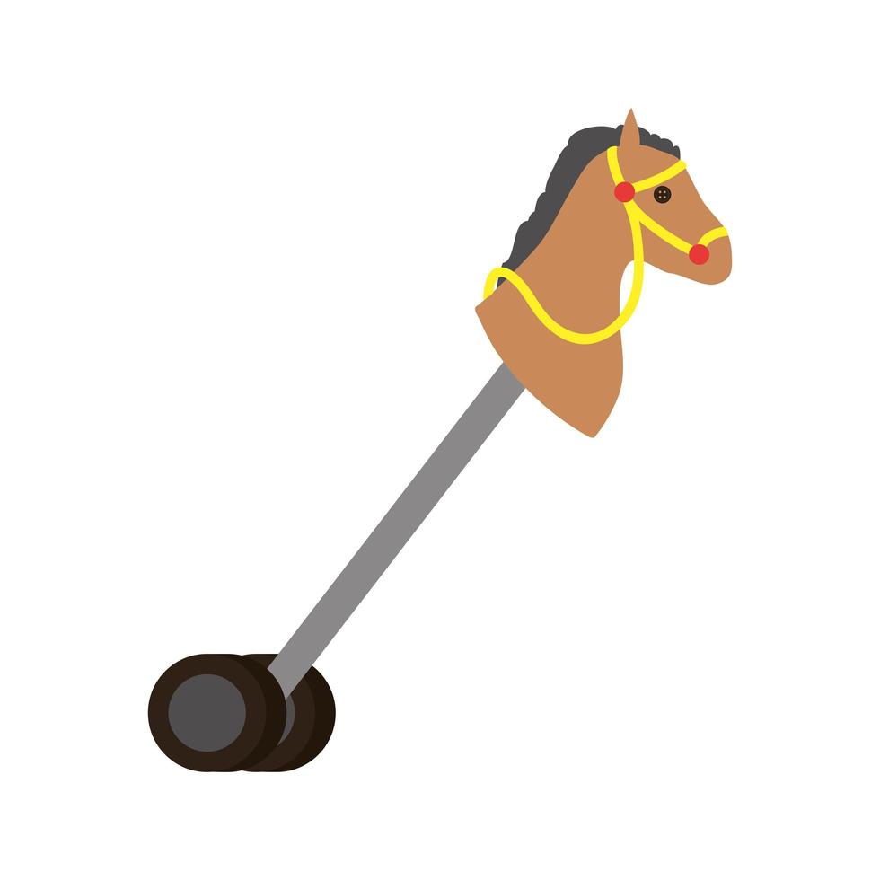 lindo caballo de palo con ruedas de juguete para bebé vector