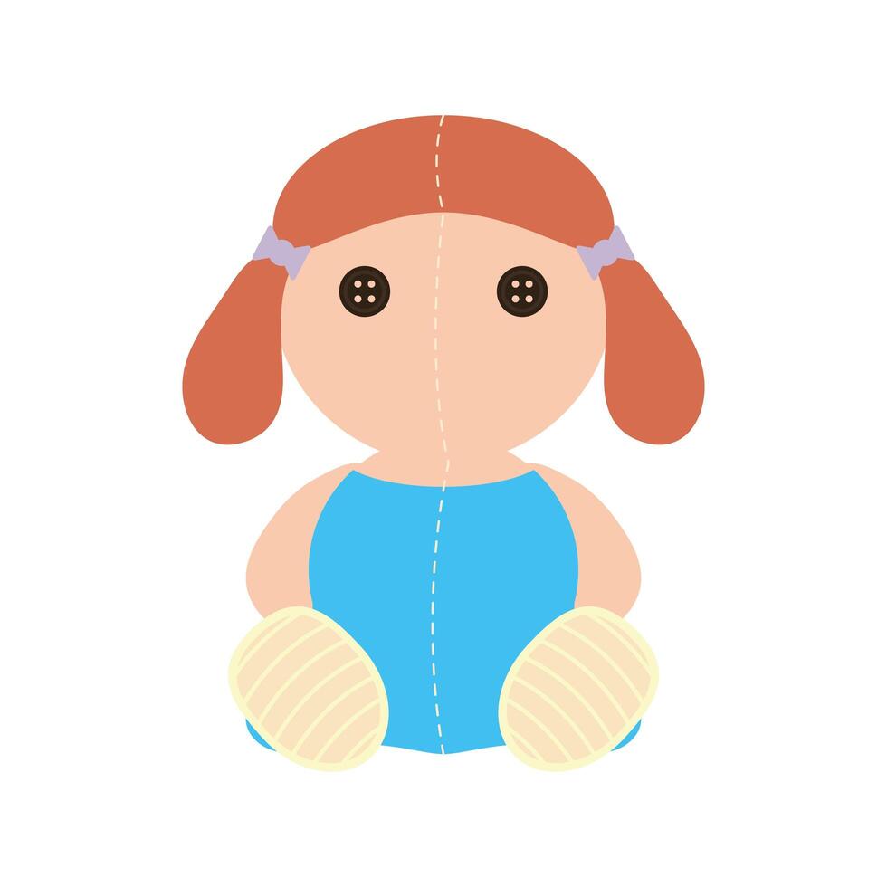 lindo, muñeca, juguete bebé, aislado, icono vector