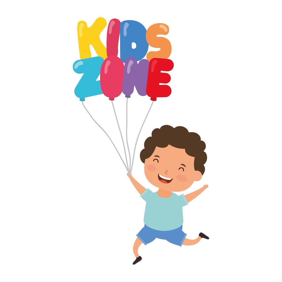 cute little boy with kids zone balloons helium vector