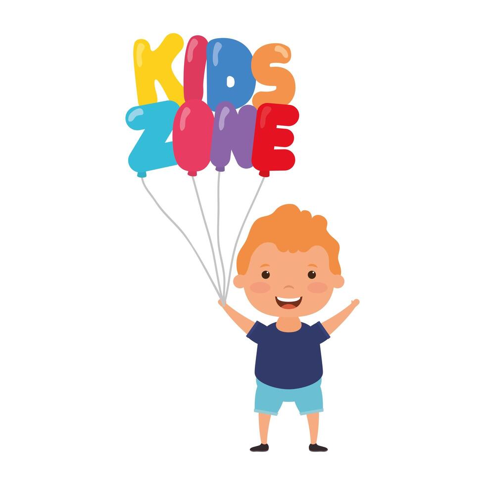 cute little boy with kids zone balloons helium vector