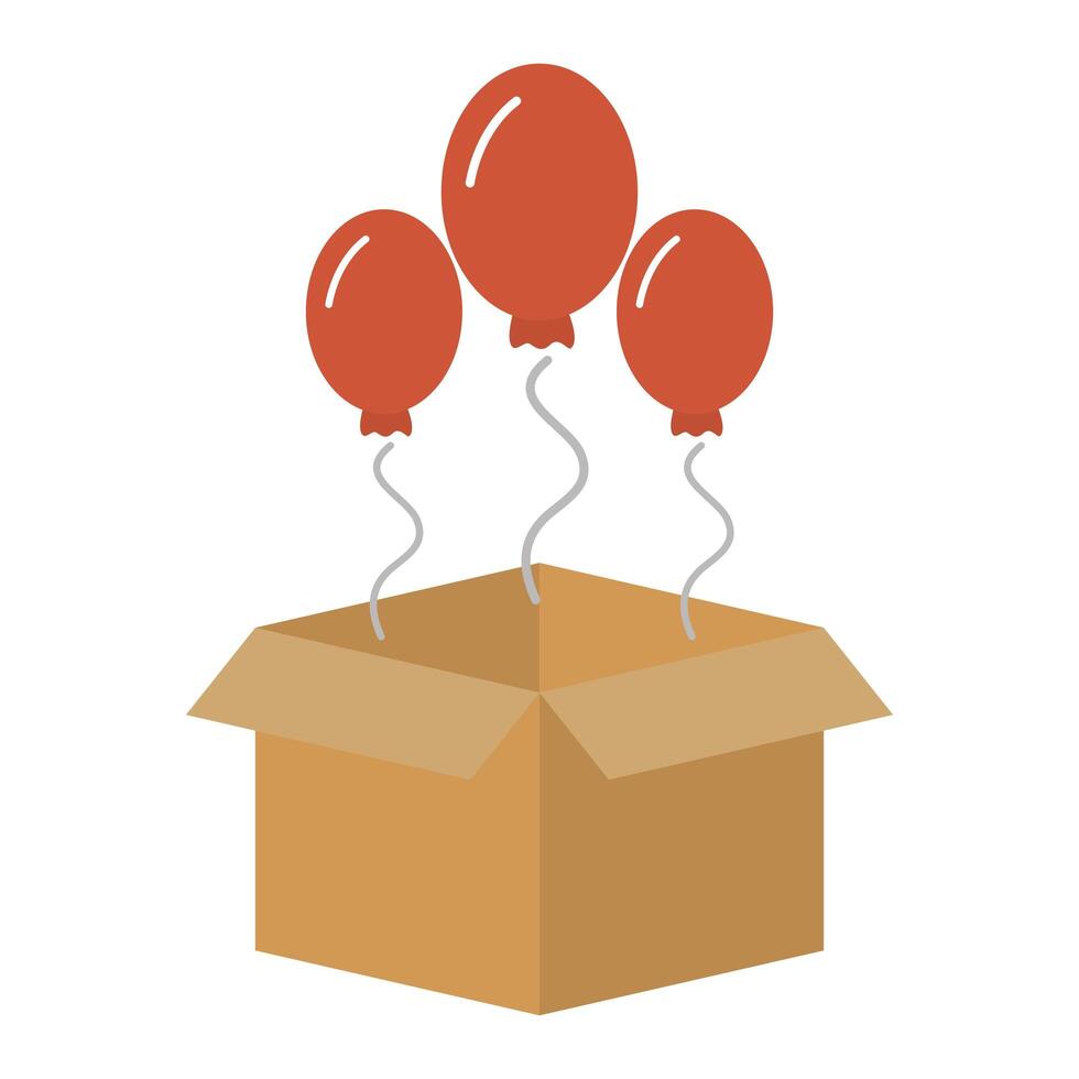 carton box packing with balloons helium vector