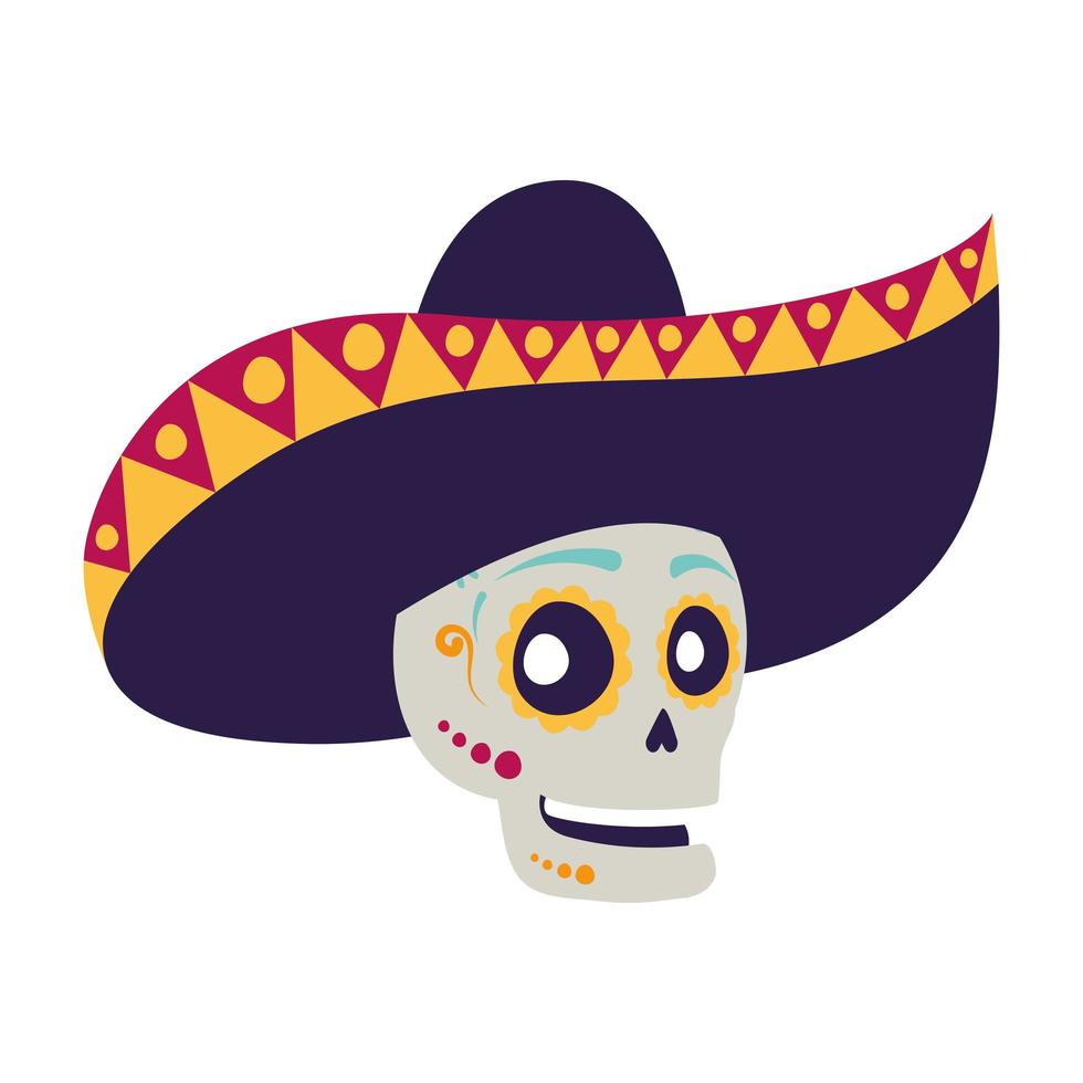 mariachi skull comic character icon vector