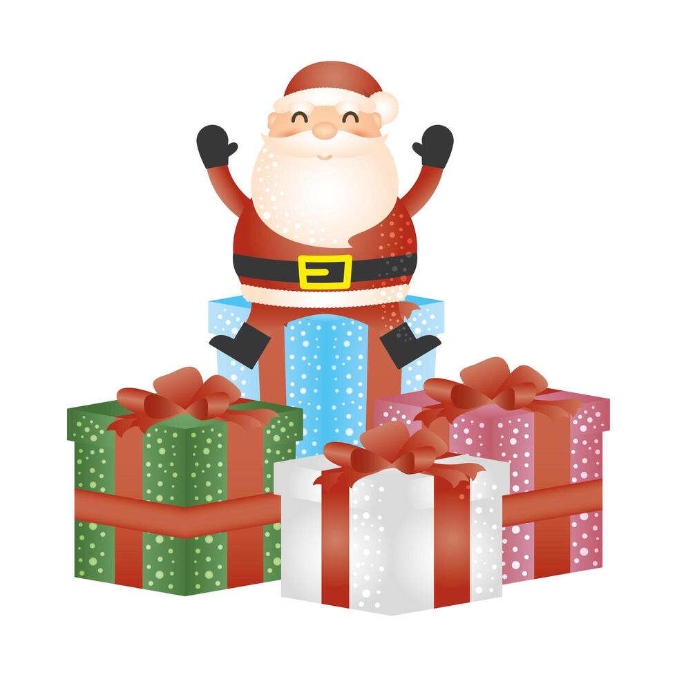 feliz navidad, santa claus, en, regalos, carácter vector