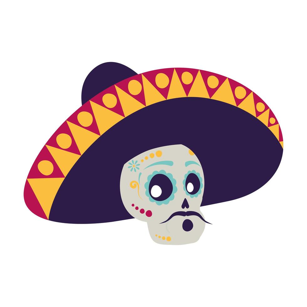 mariachi skull comic character icon vector