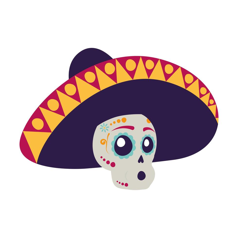 mariachi skull comic character icon vector