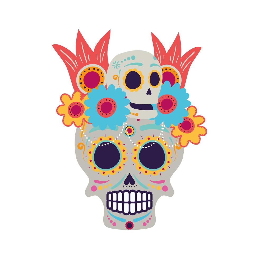 Máscara de calavera con icono de cabeza de decoración floral vector