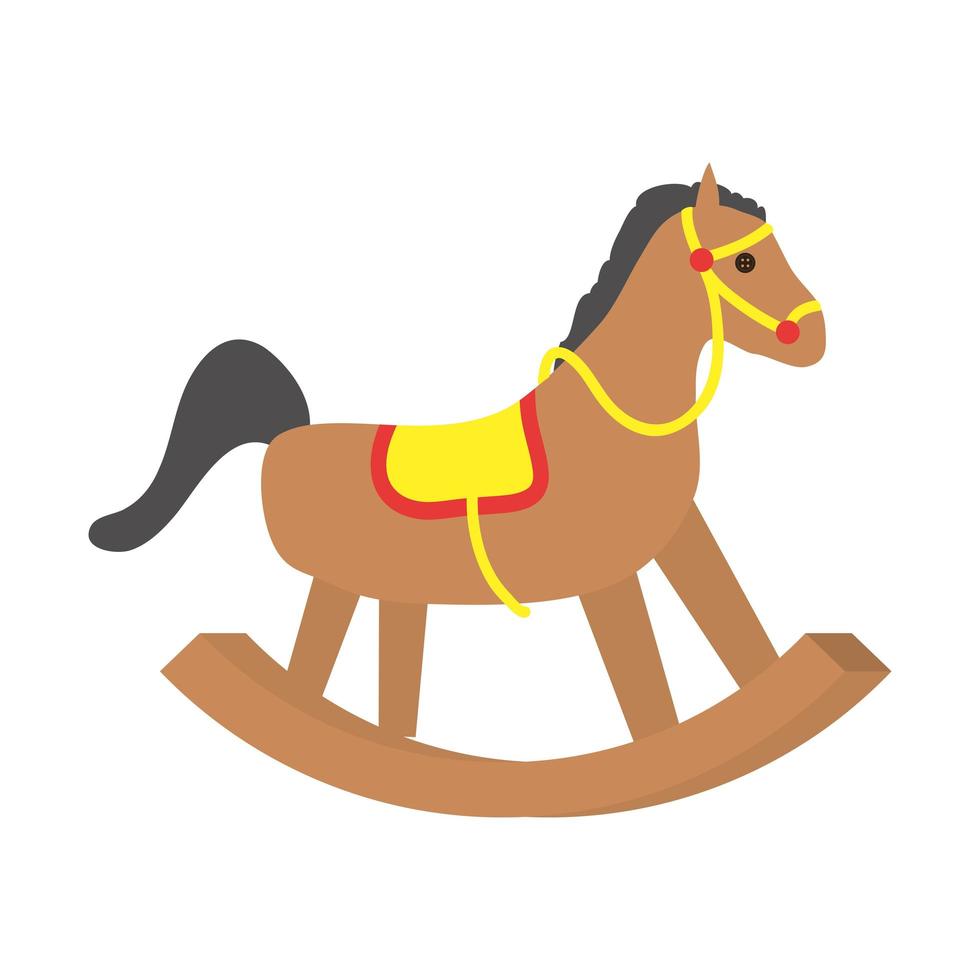 Caballo de madera lindo bebé juguete icono aislado vector