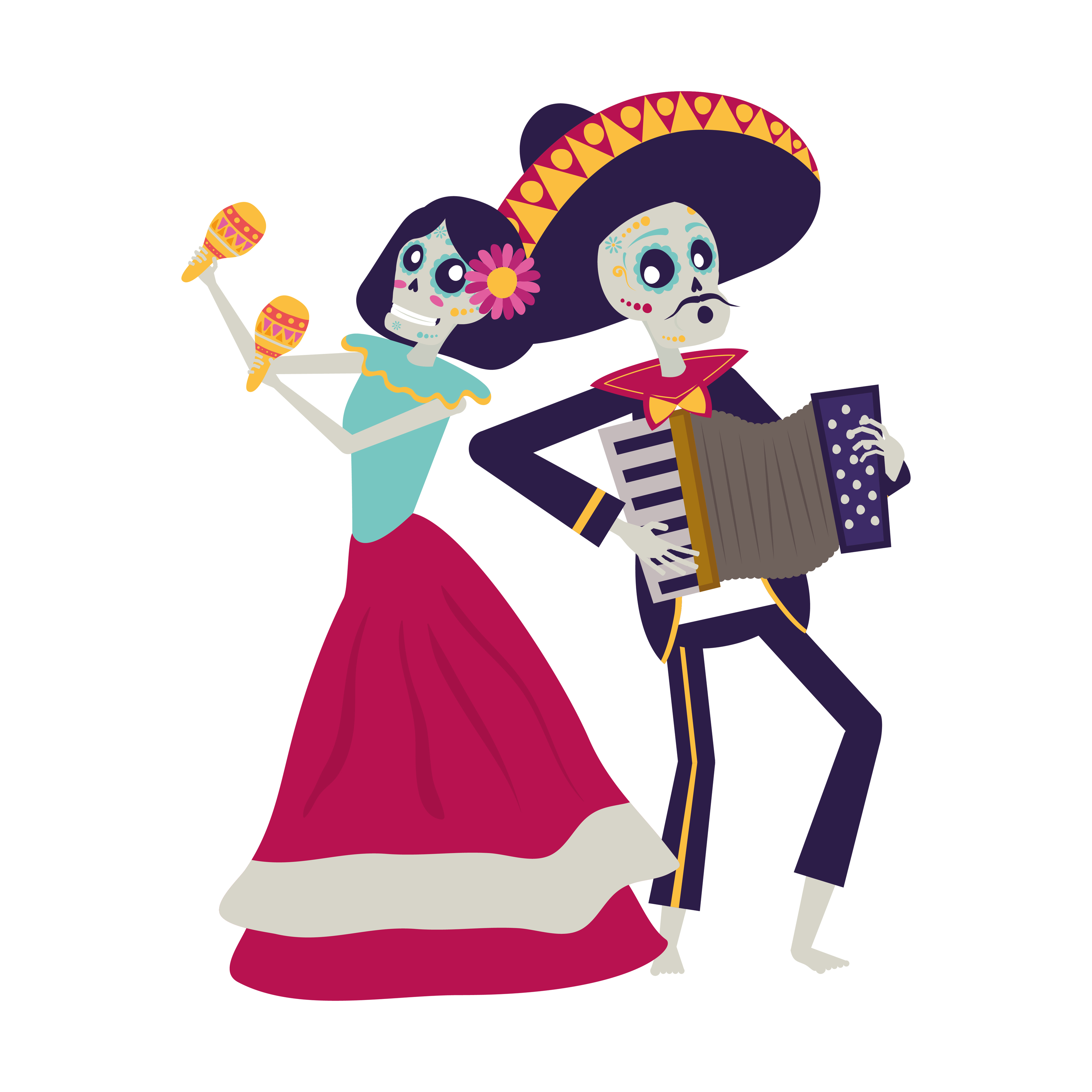 catrina y mariachi tocando acordeón pareja personajes 4624570 Vector en  Vecteezy