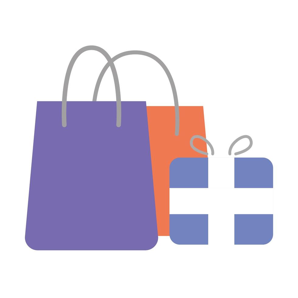caja de regalo presente y bolsas de compras. vector