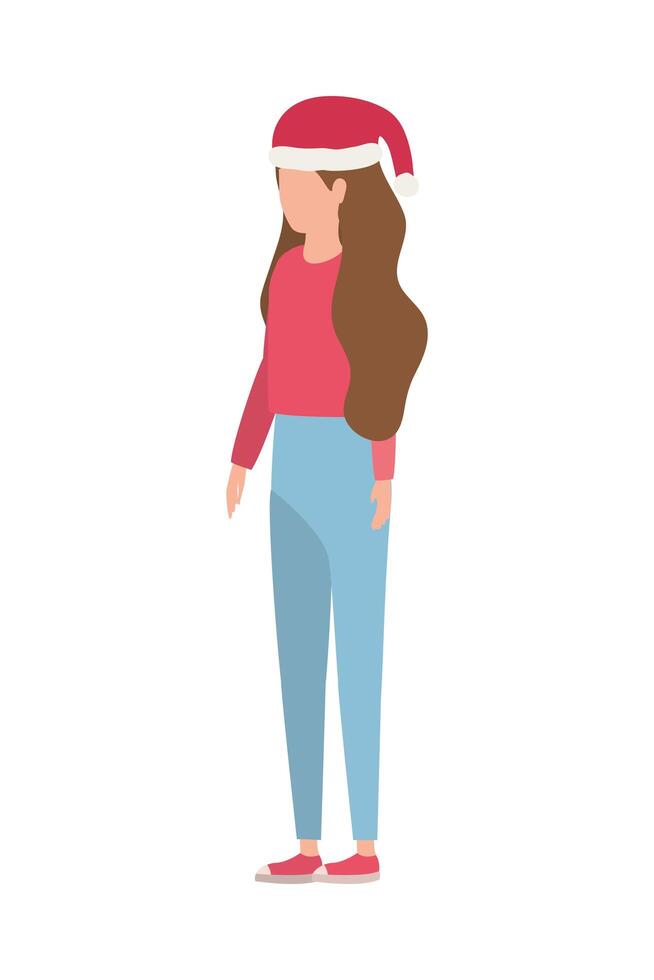 mujer joven, con, sombrero de navidad, carácter vector