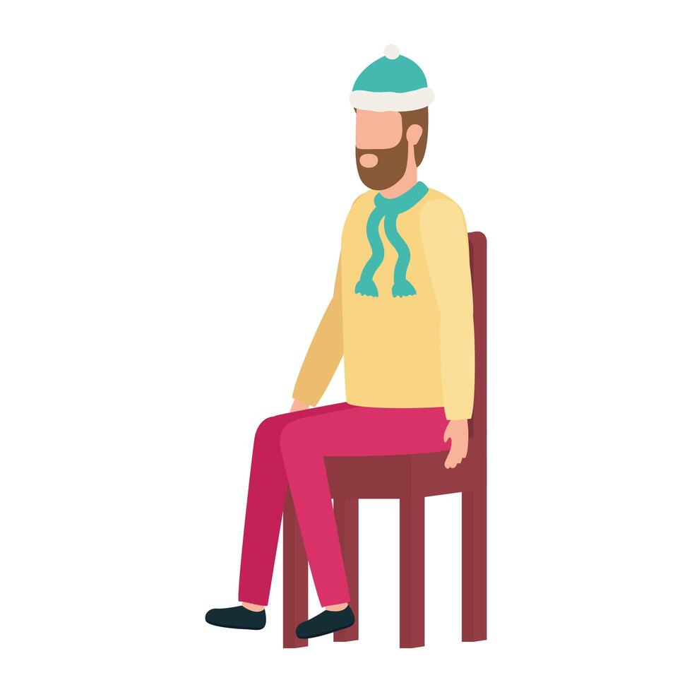 young man with christmas hat seated in chair vector