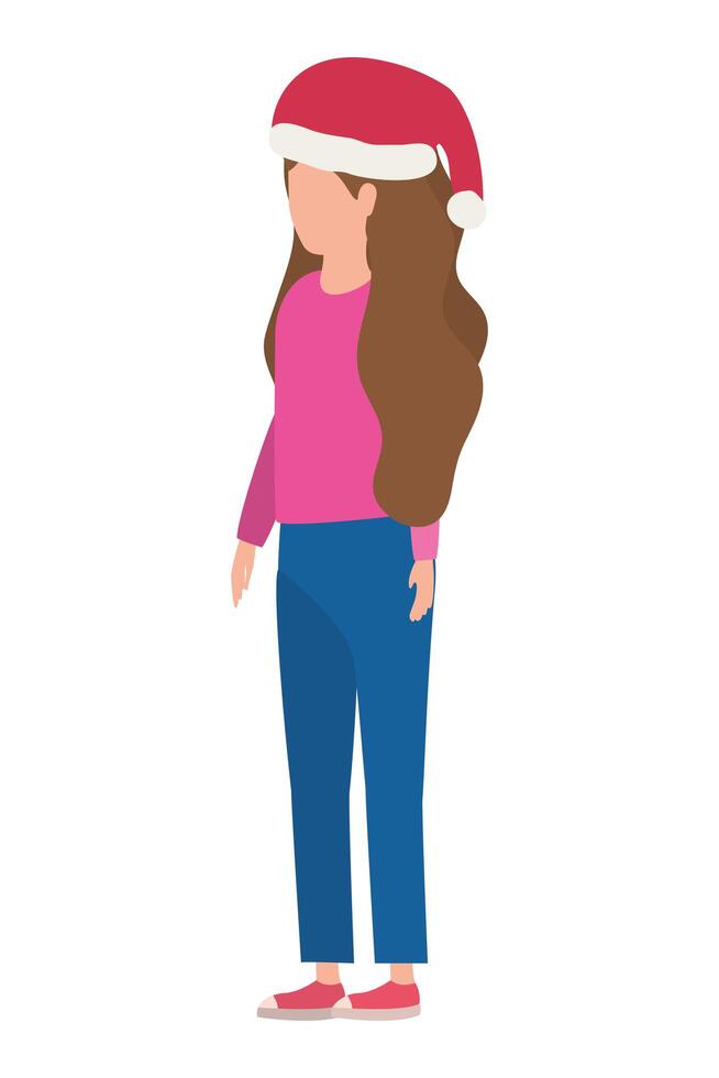 mujer joven, con, sombrero de navidad, carácter vector