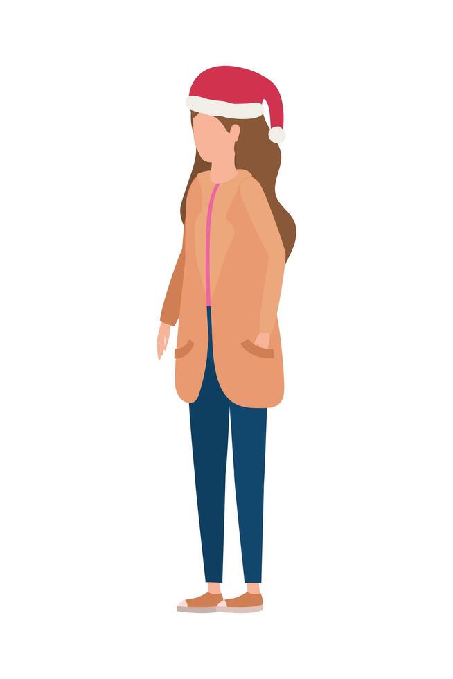 mujer joven, con, sombrero de navidad, carácter vector