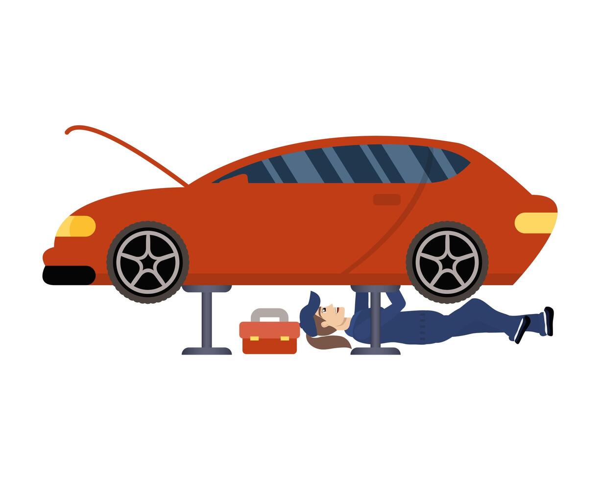 female young mechanic working in car character vector