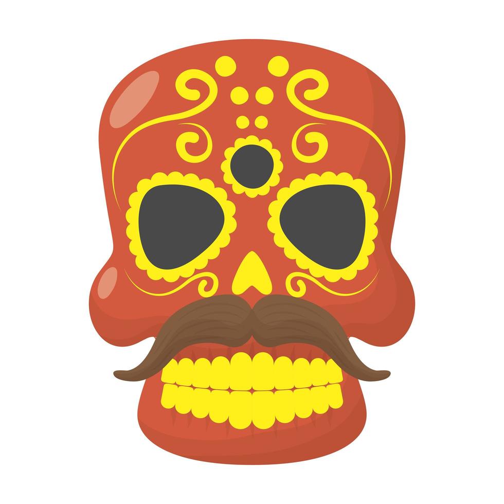 cabeza de calavera mexicana tradicional con bigote vector