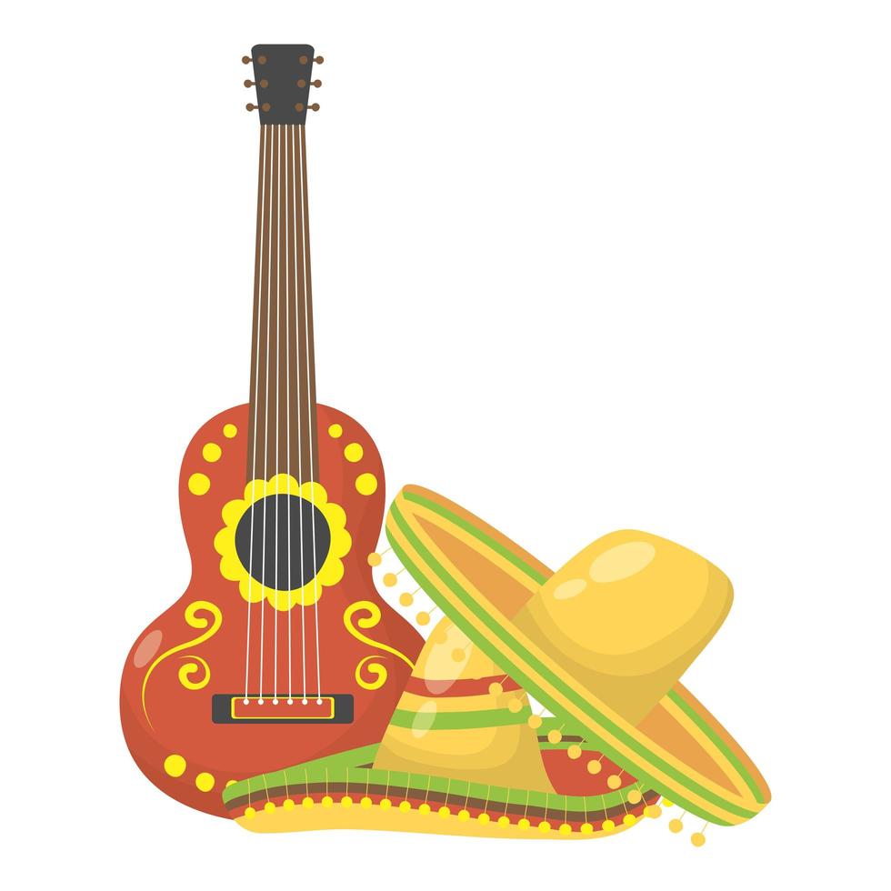 traditional mexican hats with guitar vector