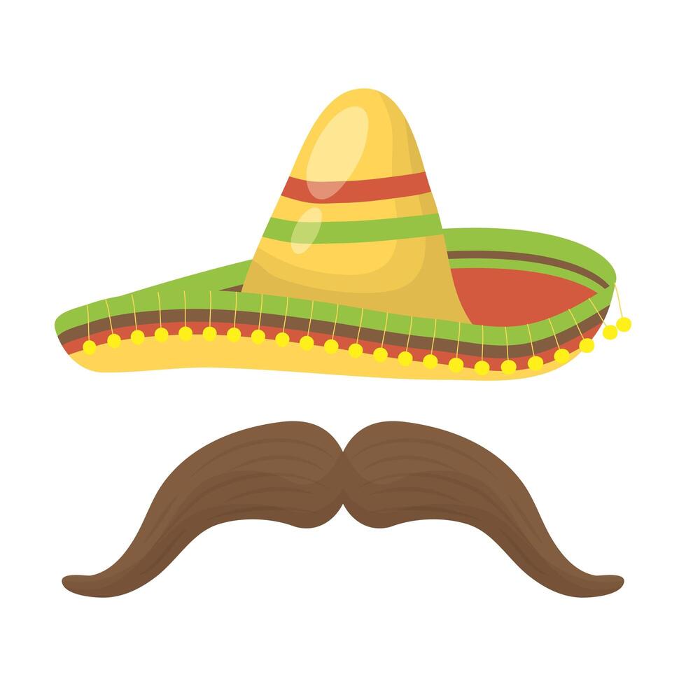 sombrero mexicano tradicional con bigote vector