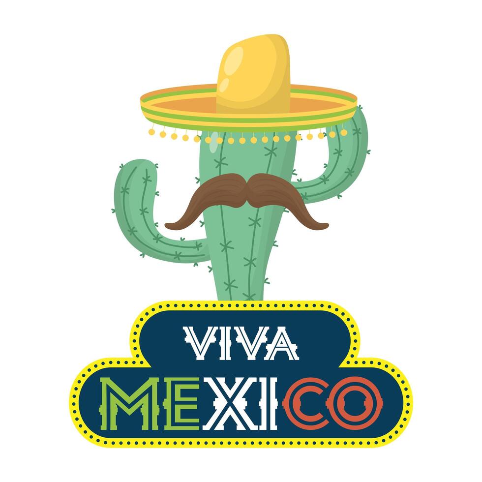 cactus mexican with traditional hat and mustache vector