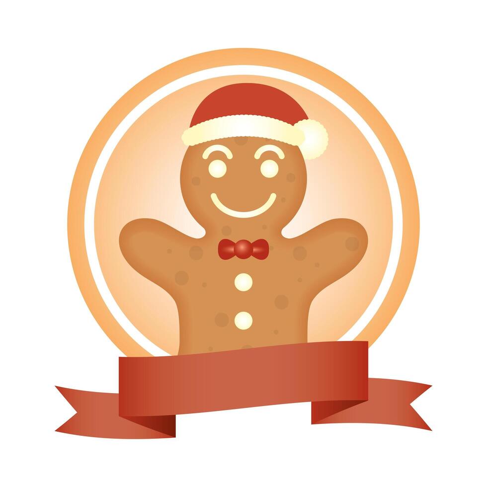 Feliz Navidad galleta de jengibre dulce con gorro de Papá Noel vector