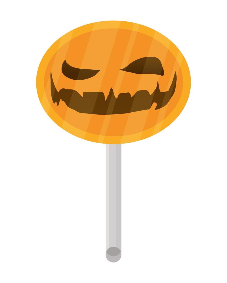 halloween sweet lollipop candy with face icon vector