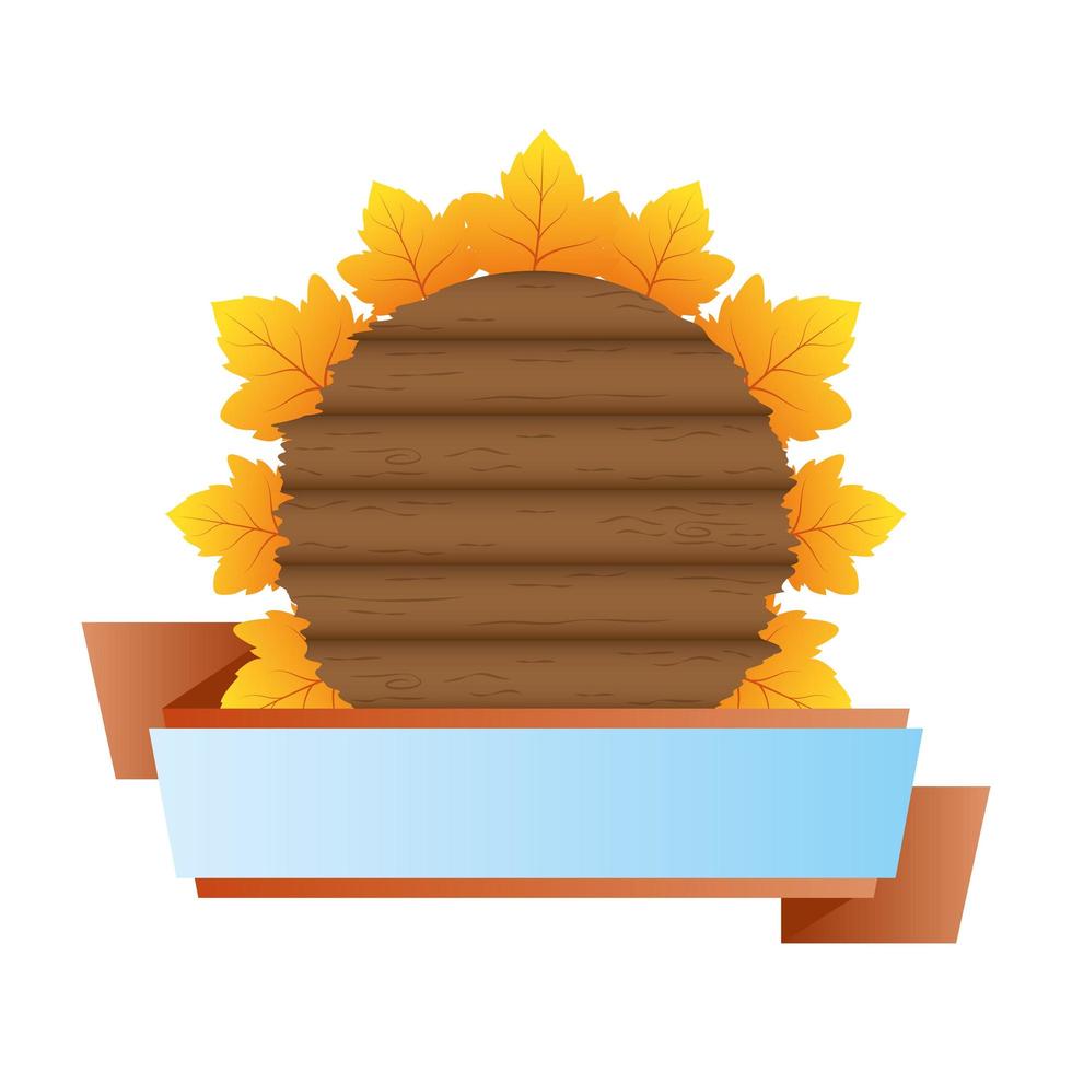 marco de madera circular de otoño con hojas y cinta vector