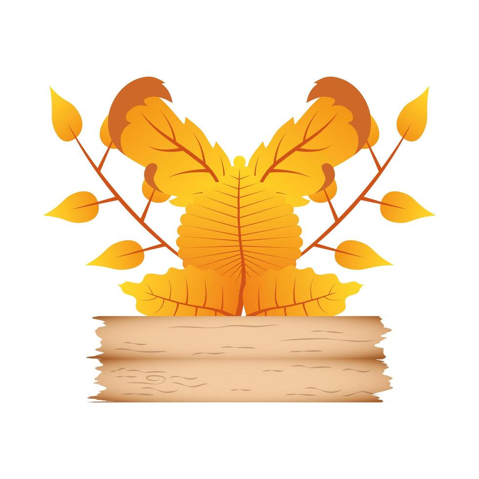 autumn branch with leafs and wooden label decorative crown vector