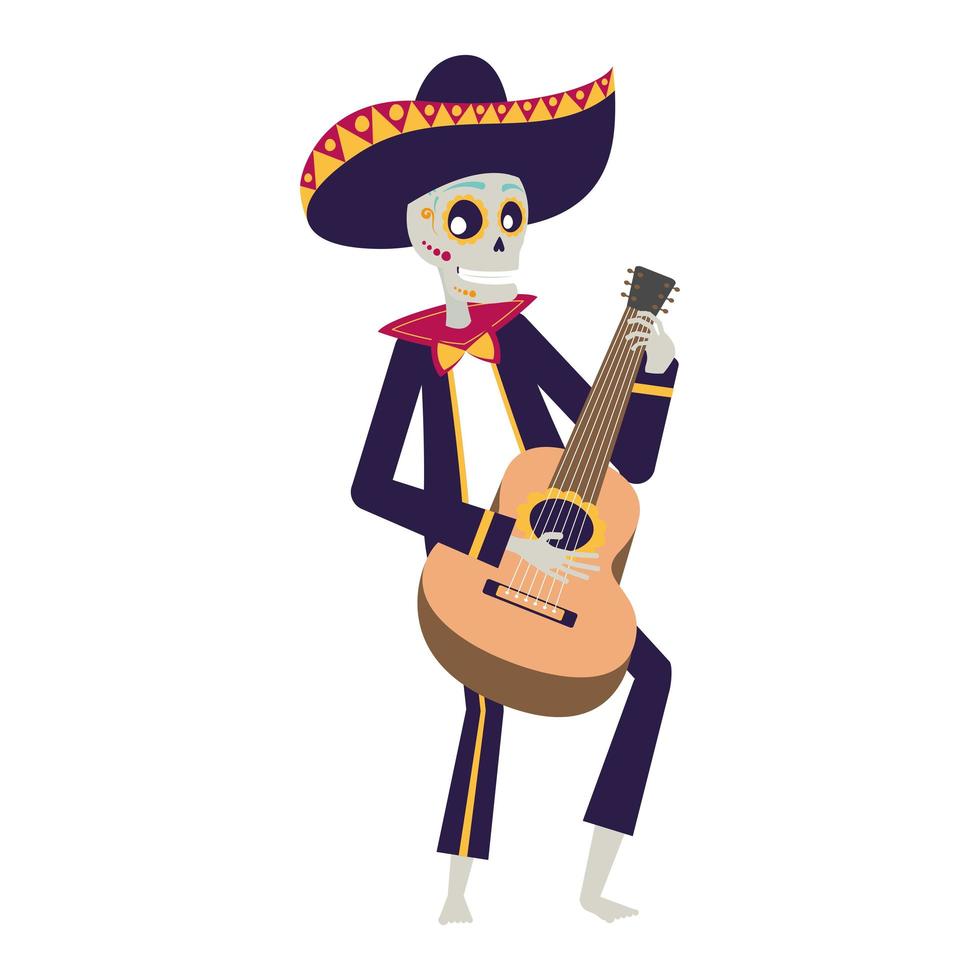 mariachi skull playing guitar comic character vector